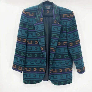 Options Melrose‎ Women's Blue Tribal Oversized Blazer Jacket Size S